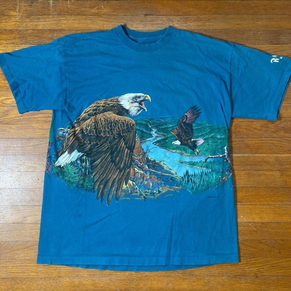 Vintage 90s Rainforest Cafe Habitat Eagle Wrap‎ Around Graphic Mens Large
